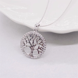 S925 sterling silver Tree of Life pendant necklace with pavé-set sparkling zircons