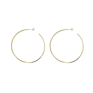 Polished gold large hoop earrings with stud closure, minimalist square line silver design