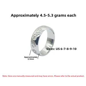 Détails de la bague en argent de 6,5mm avec empreintes et spécifications de taille