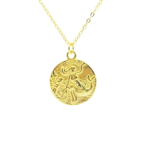 Élégant collier pendentif rond sirène en argent sterling S925 doré pour femmes