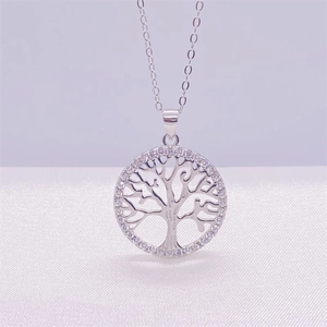 925 Sterling Silver Tree Of Life Pendant Necklace Round Rhinestone Inlaid Platinum Plated Fashion Commute Jewelry For Women Men