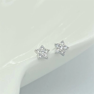 Boucles d'Oreilles Clous en Argent Sterling S925 Étoile Pentagramme pour Femmes Style Coréen Petit Minimaliste Serties de Strass