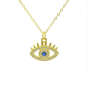 925 Sterling Silver Evil Eye Pendant Necklace With Rhinestones Geometric Blue Eye Gold Platinum Jewelry For Women Daily Dating