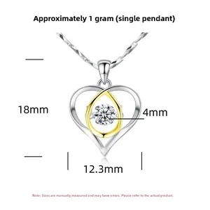Detailed size specifications for heart pendant in 925 silver with dual-tone finish