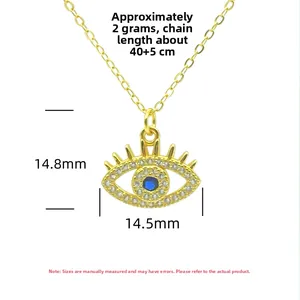 Detail view of evil eye necklace with size 14.8x14.5mm and 40+5cm chain specifications