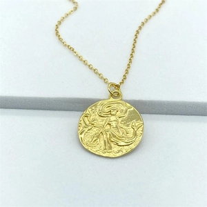 Collier en argent S925 avec pendentif doré motif sirène et dauphin pour femme