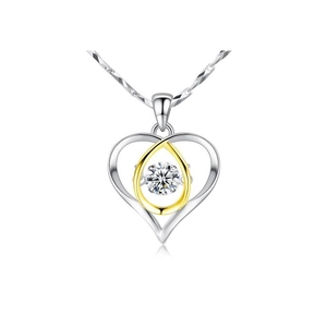 Elegant S925 sterling silver heart pendant with floating round cubic zirconia stone