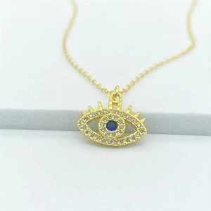 925 sterling silver evil eye necklace with blue crystals and sparkling white zircons