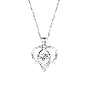Close-up of S925 sterling silver double heart pendant with sparkling round cubic zirconia