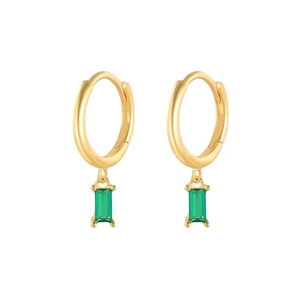 Pendientes de aro en plata S925 dorada con circonita rectangular verde esmeralda