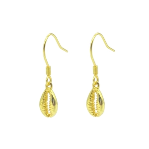 925 Sterling Silver Gold Plated Shell Pendant Ear Hook Earrings Minimalist Ocean Style Cowrie Shell Dangle Earrings For Women