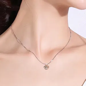 Collier couronne en argent sterling S925 avec une pierre flottante scintillante au cou