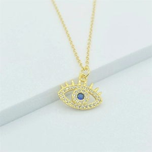 925 Sterling Silver Evil Eye Necklace with Blue Stone and Pave Cubic Zirconia