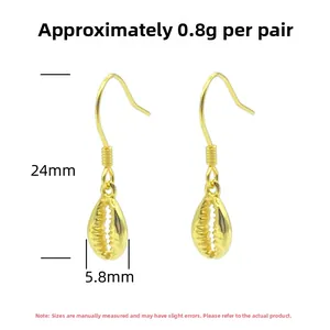 Detailed view of gold shell earrings with 24mm height and 0.8g lightweight design
