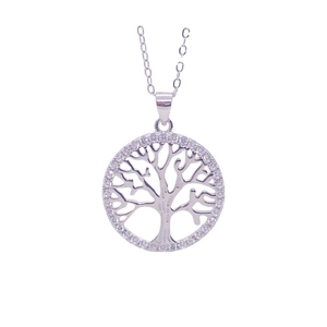S925 sterling silver tree of life pendant necklace with sparkling cubic zirconia pavé