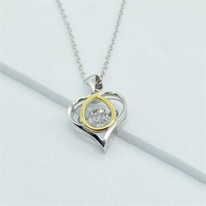 S925 sterling silver heart pendant necklace with two-tone gold finish and round zircon