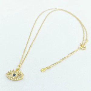 Gold S925 sterling silver evil eye pendant necklace with sparkling blue zircon stones