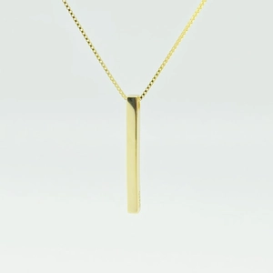 Minimalist S925 sterling silver gold rectangular bar pendant necklace on white background