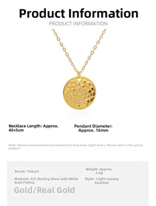 Detailed size specifications for 925 sterling silver hammered round pendant necklace