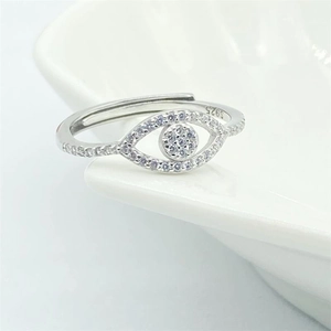 S925 sterling silver evil eye ring with sparkling zircon in an adjustable open design