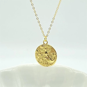 Collier Pendentif Pièce de Monnaie Sirène en Argent Sterling 925 pour Femme Plaque Or Relief 3D Bijoux Vintage Cadeau