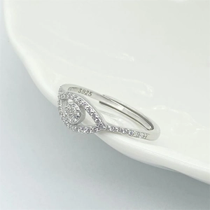 Detail shot of S925 sterling silver evil eye ring with pavé zircons and hallmark