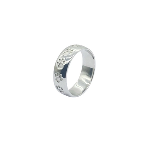 Bague en argent sterling S925 poli avec gravures d'empreintes d'animaux mignonnes