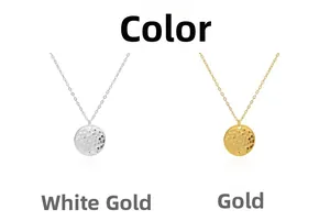Detail of S925 sterling silver round pendant necklaces with textured hammered finish