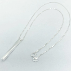 Polished S925 sterling silver vertical bar pendant necklace with sleek box chain