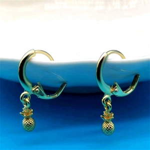 925 Sterling Silver Pineapple Hoop Earrings For Women Gold Plated Fruit Pendant Dainty Tropical Fashion Jewelry Gift