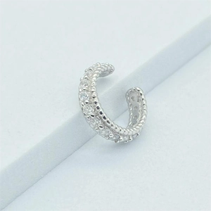 Elegant S925 sterling silver ear cuff with micro-paved zircons and beaded edge details