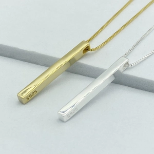 Minimalist 925 Sterling Silver Rectangular Pillar Pendant Necklace For Women Geometric Box Chain Fashion Clavicle Necklace Jewelry Gift