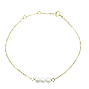 Minimalist S925 sterling silver gold bracelet with three round freshwater pearls