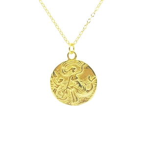 Élégant collier pendentif pièce sirène en argent S925 doré avec une fine chaîne maille