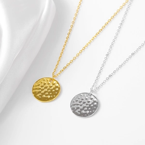 Minimalist S925 sterling silver necklaces with hammered round pendants in gold and silver