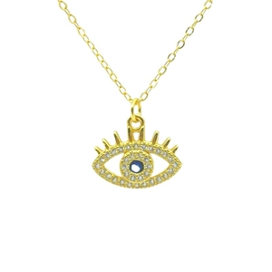 S925 sterling silver evil eye necklace with blue gem and white crystal stones