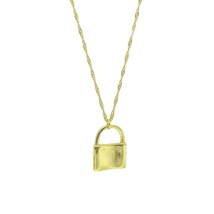 Collier minimaliste en argent S925 doré avec pendentif cadenas et fine chaîne à vagues d'eau
