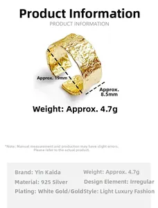 Size guide for S925 sterling silver irregular ring with 19mm diameter and 8.5mm width
