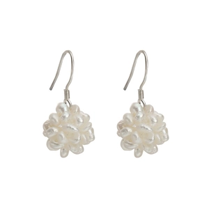 Handmade Woven Freshwater Pearl Cluster Drop Earrings 925 Sterling Silver Ear Hooks Elegant Spherical Jewelry For Women