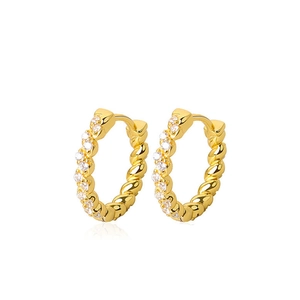 S925 Sterling Silver Twisted Rope Huggie Hoop Earrings For Women Inlaid Zirconia Geometric Gold Silver Plated Jewelry