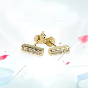 Close-up of S925 sterling silver rectangular stud earrings with sparkling pave zircon stones