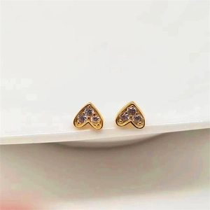 Minimalist S925 sterling silver heart stud earrings with sparkling purple gemstones