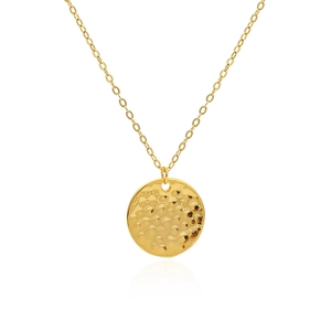 925 Sterling Silver Round Hammered Texture Pendant Necklace For Women Minimalist Hip Hop Electroplated Jewelry Accessories
