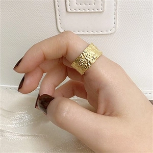 Irregular textured gold S925 sterling silver open ring with foil finish for women
