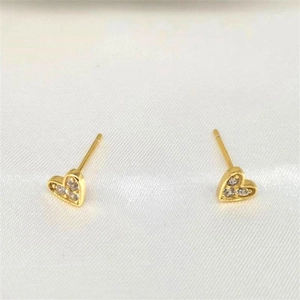 Elegant gold S925 sterling silver mini heart stud earrings with white crystal stones
