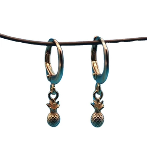 Minimalist S925 sterling silver golden pineapple drop earrings for a tropical summer look