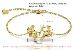 Detail view of gold S925 sterling silver angel and devil bracelet with 22.5cm chain length