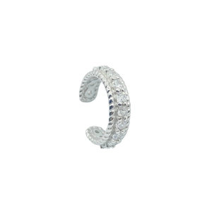 Elegant S925 sterling silver ear cuff with double rows of sparkling zircon crystals