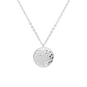 Minimalist S925 sterling silver necklace with a hammered round pendant on a thin chain