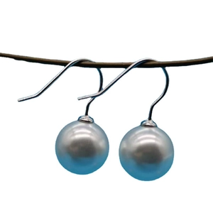 Elegant S925 sterling silver hook earrings with large round grey pearls for women